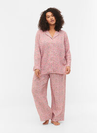 Pyjamasbyxor i bomull med blommönster, Powder Pink, Model