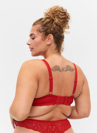 Vadderad bh med spets och snörning, Red Ass., Model image number 1