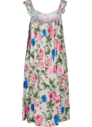 Blommig midiklänning med volanger, Bright Flower , Packshot image number 1