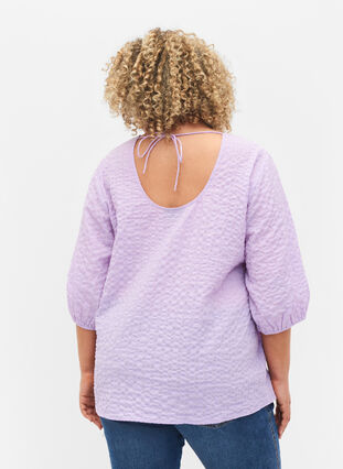 Strukturerad blus med 3/4 ärmar, Lavendula, Model image number 1