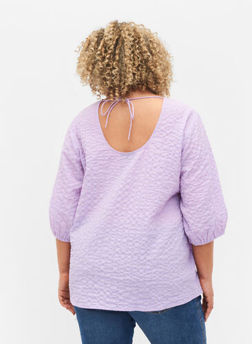 Strukturerad blus med 3/4 ärmar, Lavendula, Model image number 1