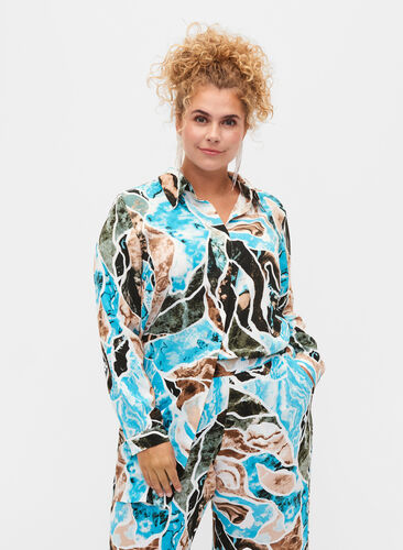 Mönstrad skjorta med långa ärmar, Earth AOP, Model image number 0