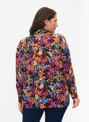 FLASH - Långärmad skjorta med blommönster, Orange Pink Flower , Model image number 1