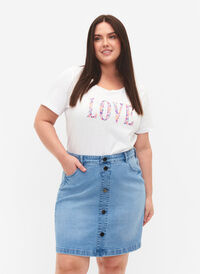 Denimkjol med a-linjeformad passform, Light blue denim, Model
