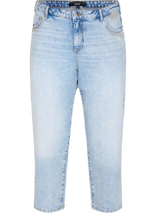 Ankellånga Vera jeans med nitar, Light blue denim, Packshot image number 0