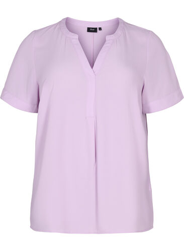 Kortärmad blus med v-ringning, Orchid Bloom, Packshot image number 0