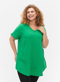 Kortärmad bomullstunika med volanger, Bright Green, Model