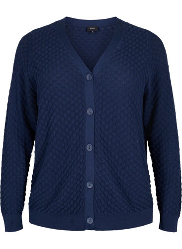 Mönstrad kofta i bomull, Navy Blazer, Packshot image number 0