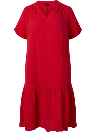 Midiklänning med korta ärmar i bomull, Barbados Cherry, Packshot image number 0