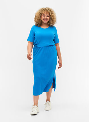 Kroppsnära midikjol i viskos, Ibiza Blue, Model image number 0