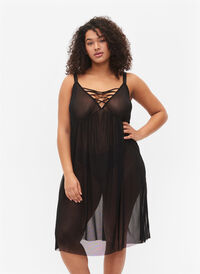 Nattlinne i mesh med snörning, Black, Model