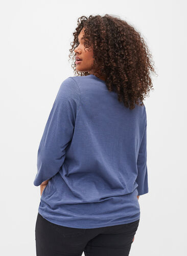 Bomullsblus med 3/4-ärmar, Vintage Indigo, Model image number 1