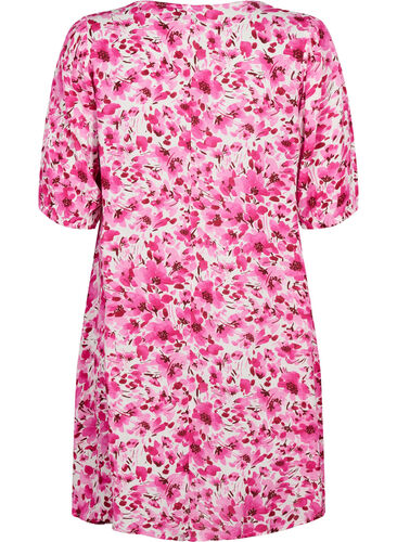 A-linjeskuren blommig klänning i viskos, Pink Flower Rain, Packshot image number 1