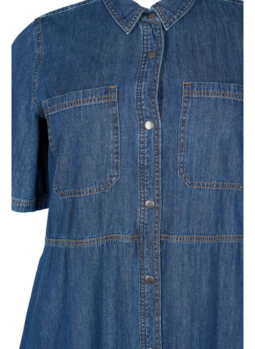 Skjortklänning i denim med korta ärmar, Dark blue denim, Packshot image number 2