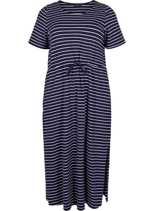 Midiklänning i bomull med korta ärmar, Night Sky Stripe, Packshot image number 0
