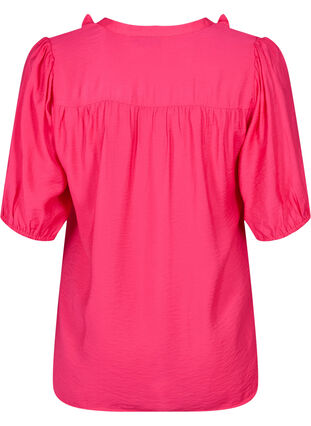 Blus i viskos med puffärm och volanger, Bright Rose, Packshot image number 1