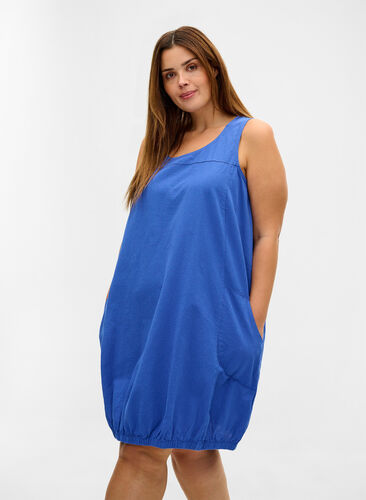 Ärmlös klänning i bomull, Dazzling Blue, Model image number 0