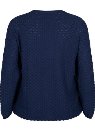 Stickad tröja med mönster och v-ringad hals, Navy Blazer, Packshot image number 1