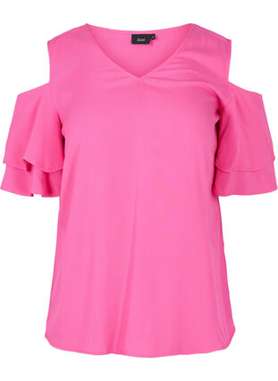 Kortärmad blus i viskos, Fuchsia Purple, Packshot image number 0