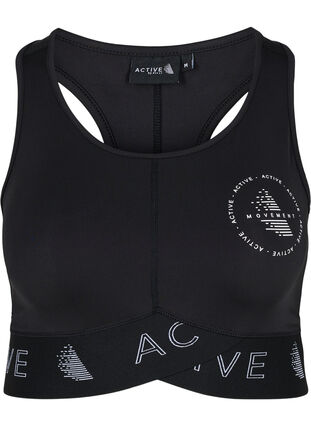 Sport-bh med texttryck, Black, Packshot image number 0