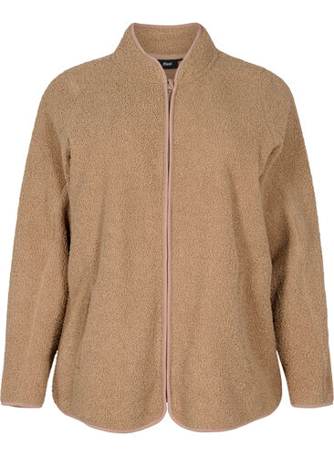 Teddyjacka med dragkedja och fickor, Brown, Packshot image number 0