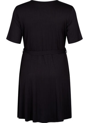 Omlottklänning i viskos med korta ärmar, Black, Packshot image number 1