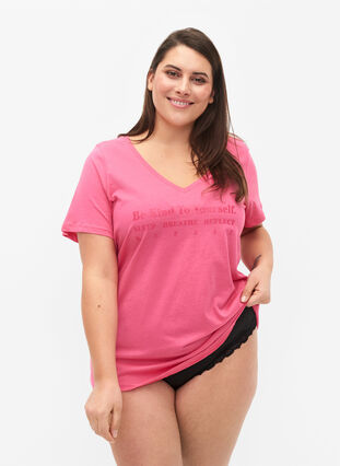 Sovtröja i bomull med tryck, Hot Pink w. Be, Model image number 0