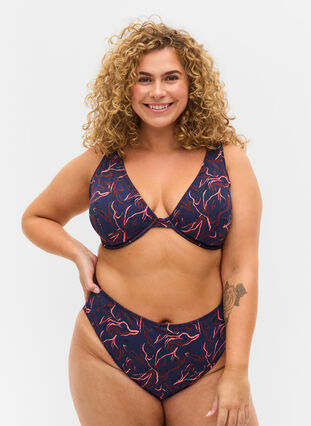 Bikinitrosa med hög midja och hög benskärning, Graphic Print, Model image number 0