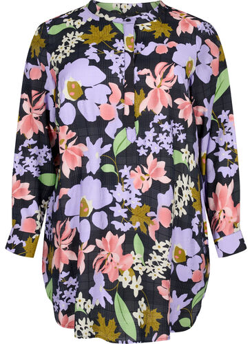 Blommig tunika i viskos, Purple Green Flower, Packshot image number 0