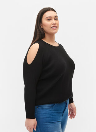 Stickad tröja med öppen axel, Black, Model image number 2
