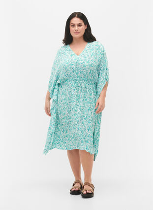 Viskos caftanklänning med tryck, Green Dot, Model image number 3