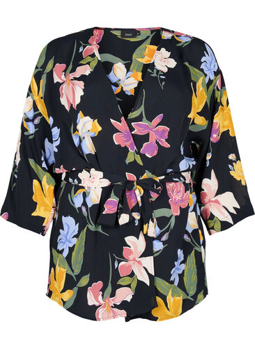Blommig kimono i viskos, Big Flower AOP, Packshot image number 0