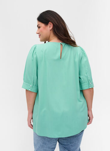 A-linjeformad blus i viskos, Dusty Jade Green, Model image number 1
