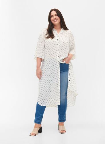 Randig skjortklänning i viskos, White AOP, Model image number 2