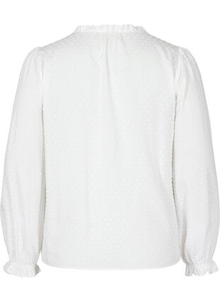 Långärmad blus med smock- och volangdetaljer, Bright White, Packshot image number 1
