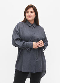 Skjorta med knytning på ärmen, Navy Stripe, Model