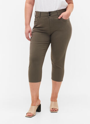 Kroppsnära capribyxor i viskosmix, Dusty Olive, Model image number 2
