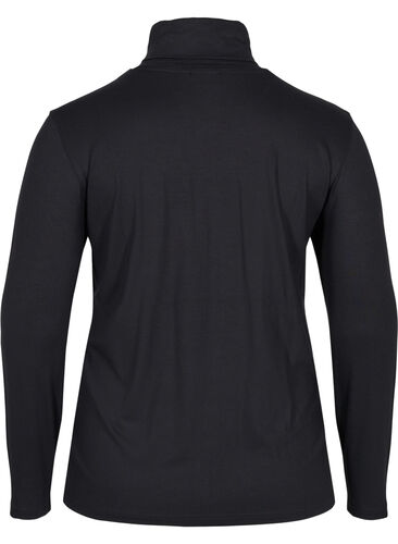 Långärmad polotröja i bomull, Solid Black, Packshot image number 1