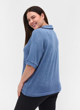Melerad topp med krage och 2/4 ärmar, Blue Melange, Model image number 1