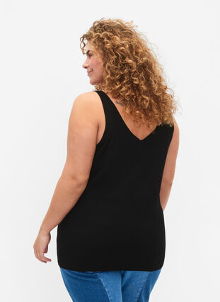 Stickad topp med v-ringning, Black, Model image number 1