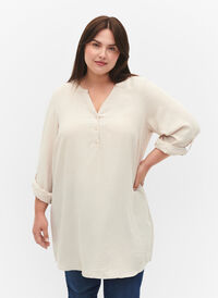 Solid färg tunika med v-hals och knappar, Warm Off-white, Model