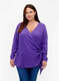 Långärmad blus i viskos med omlottlook, Prism Violet, Model