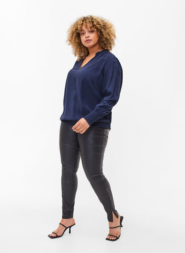 Coated leggings med slits, Black, Model image number 2