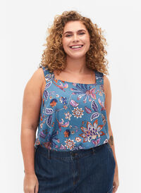 Tryckt viskos a-linjeformad topp, Smoke Blue Paisley, Model
