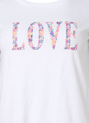 T-shirt i bomull med rund hals och tryck, Bright White W. Love, Packshot image number 2