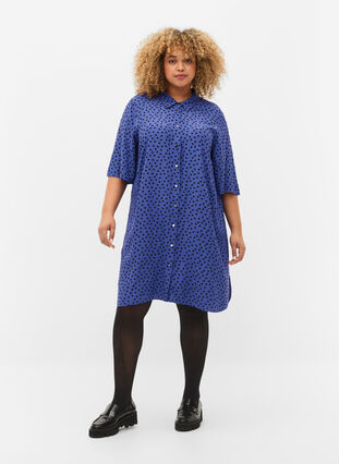 Lång prickig skjorta i viskos, R.Blue w. Black Dot, Model image number 2