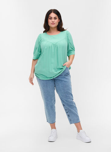 A-linjeformad blus i viskos, Dusty Jade Green, Model image number 2