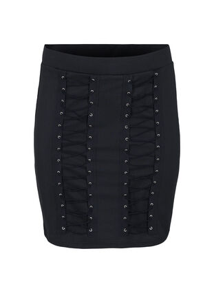 Kroppsnära kjol med snörning, Black, Packshot image number 0