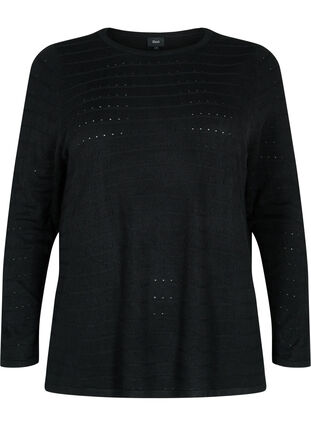 Stickad tröja med struktur och rund hals, Black, Packshot image number 0