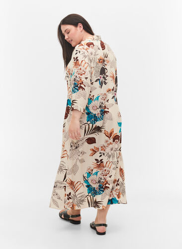Blommig skjortklänning i viskos, Brown Flower AOP, Model image number 1